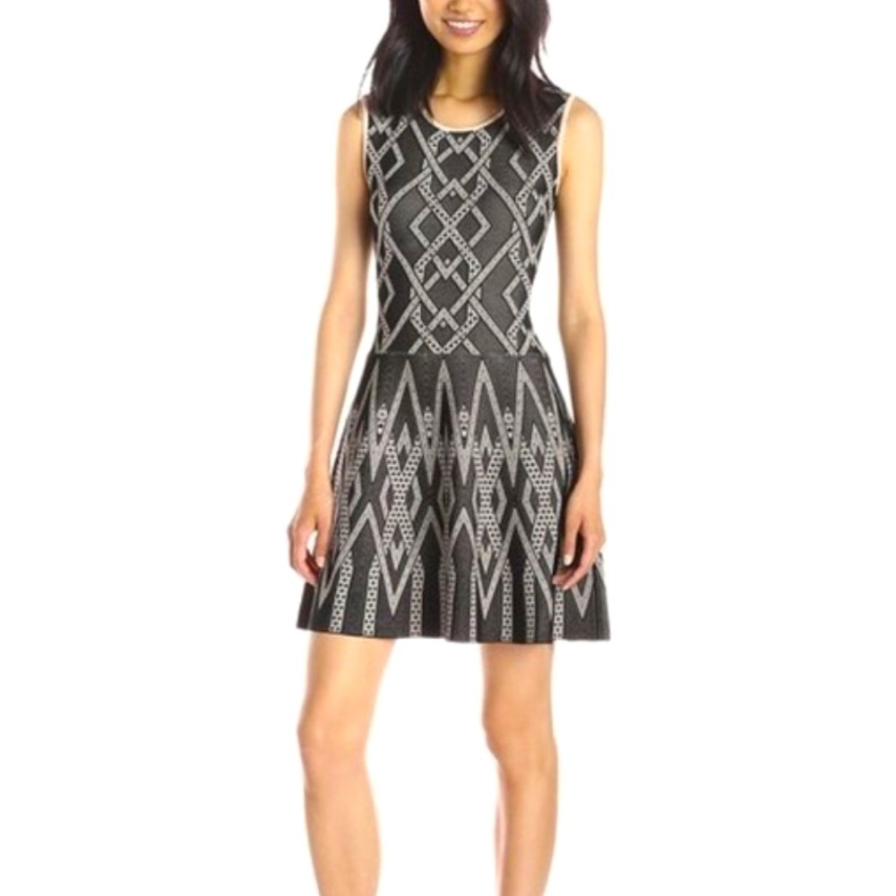 EUC BCBG Max Azria Debbie Geometric Skater Dress size Small
